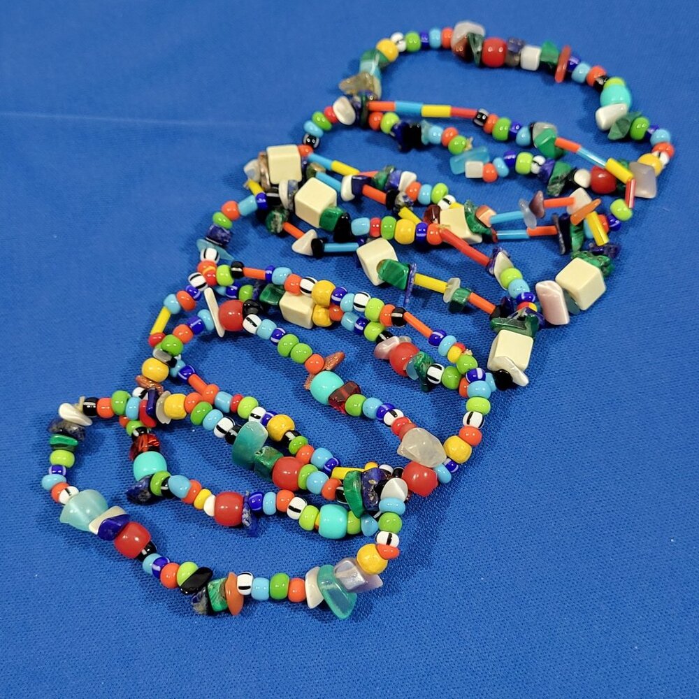 Multicolor‎ Beaded Stretch Bracelets Lot Of 7 Boho Hippie Glass Beads Friendship